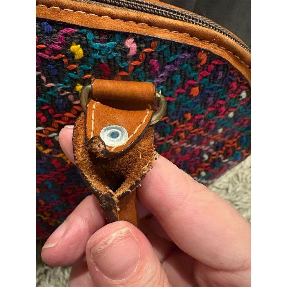 Artisan Handwoven Multicolor Brown Shoulder Bag with Suede Leather Trim - Picture 3 of 16